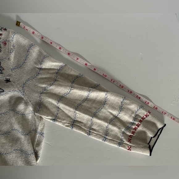 PER UNA Cardigan Women’s 14 Embroidered 3/4 Sleeve Button Front - Picture 6 of 7